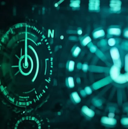 Glowing green instrument gauge display