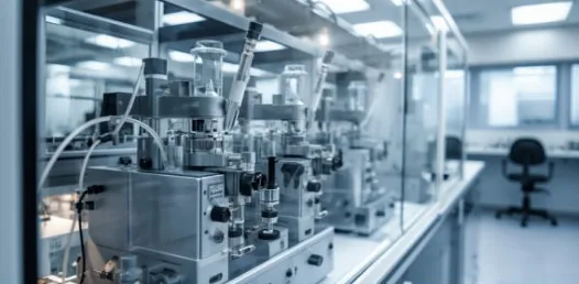 Liquid chromatography instruments on a laboratory bench